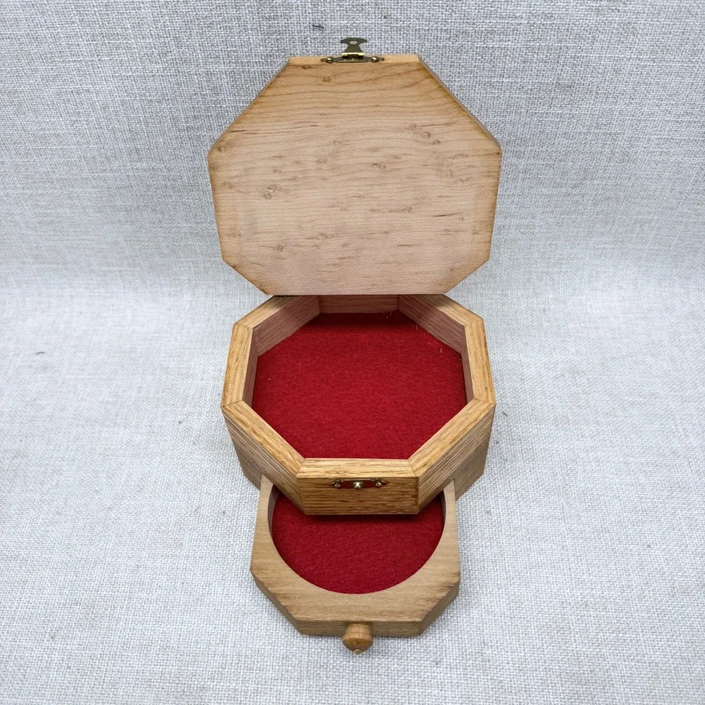 Grampa's Workshop Handcrafted Wood Cardinal Jewelry Box Octagon Maine Folk Art